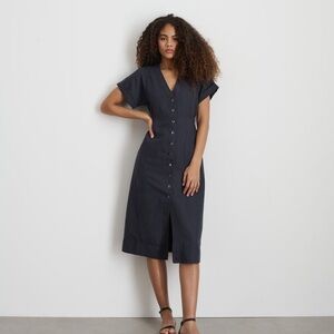 Alex Mill Colette Button-Front Midi Dress in Washed Black NWT